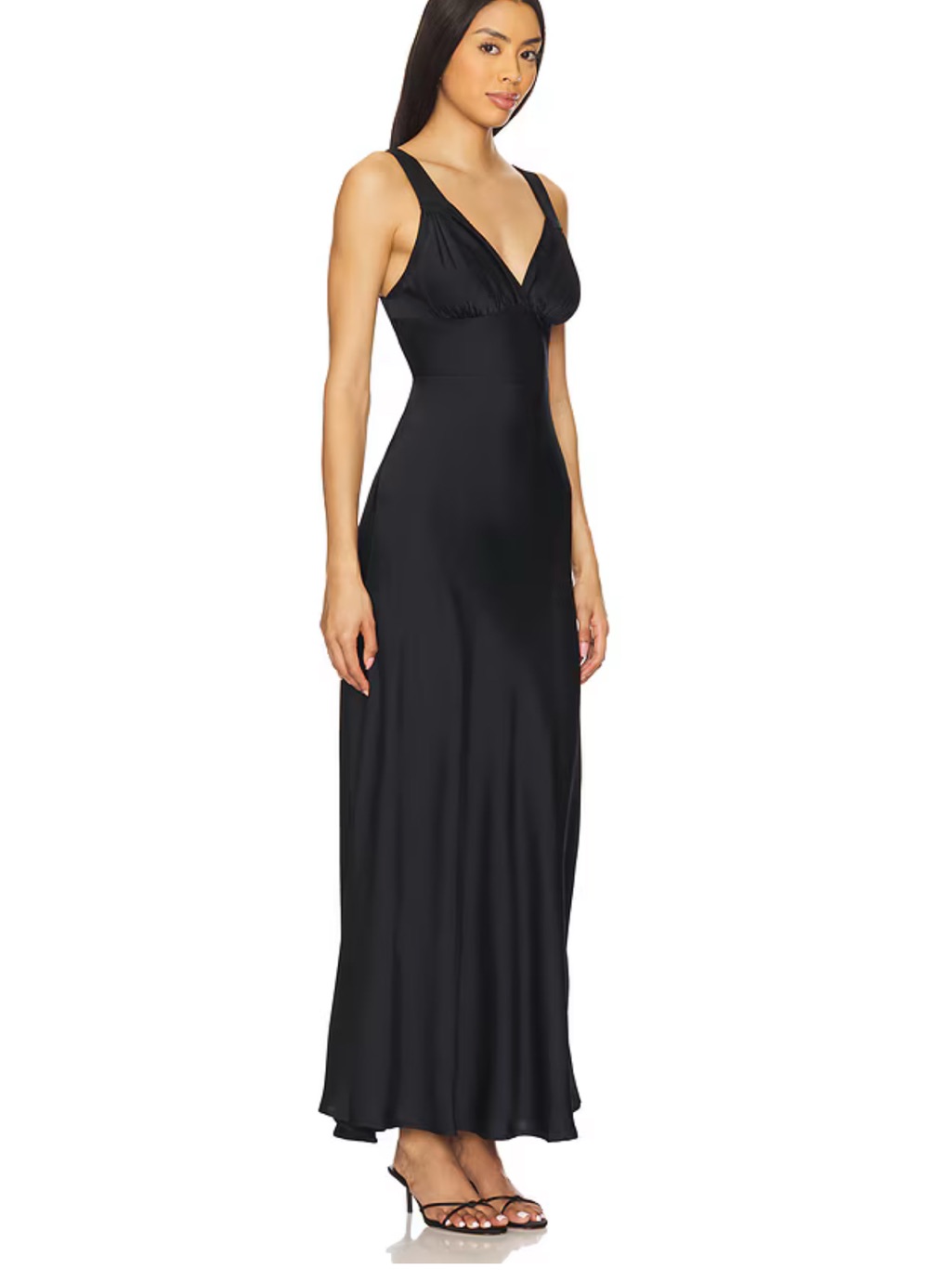 Sleek Black Satin Maxi Dress